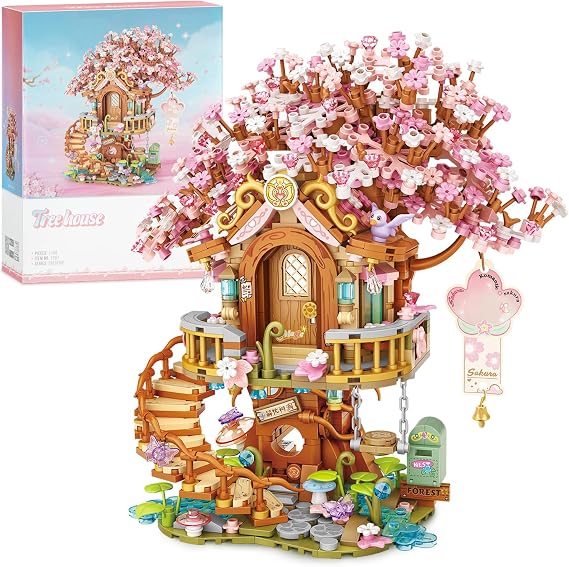 Finger Rock Mini Cherry Blossoms Tree House Building Blocks, 1149 PCS Garden House Decoration Model, Creative Gifts for Adults Collector Young People 14+