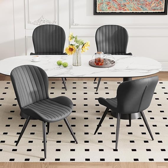 Hawthyhome Dining Chairs Set of 4 Ergonomics Backrest Chairs Dark Grey