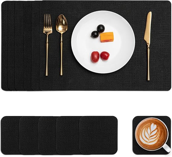 Myir JUN Placemats and Coasters Set of 6 Dual Sided Faux Leather Table Mats