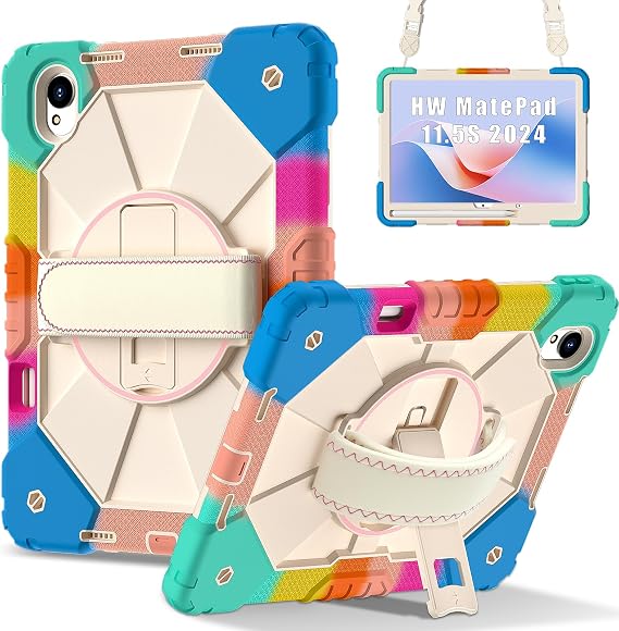 Case Compatible with Huawei MatePad 11.5S 11.5 inch 2025 Released Tablet Cover Shockproof Protective Case Protective Cover Heavy Duty TPU Cover with Kickstand & Shoulder Strap(Colourful Blue)