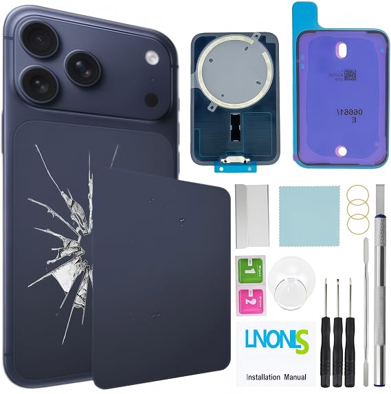 17 Pro Max バックガラス iPhone 17 Pro Max用 リアバックカバーガラス Magesafe 防水プロフェッショナル修理ツールキットディープブルー