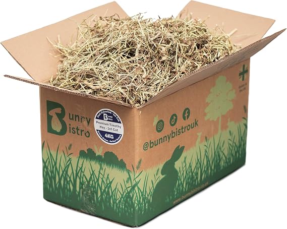 Bunny Bistro Premium Timothy Hay 1st Cut 4kg Box | Natural UK Grown Feeding Hay for Rabbits, Guinea Pigs & Small Animals, High in Fibre, Dental Care, Dust Extracted Bedding, Eco-friendly Packaging