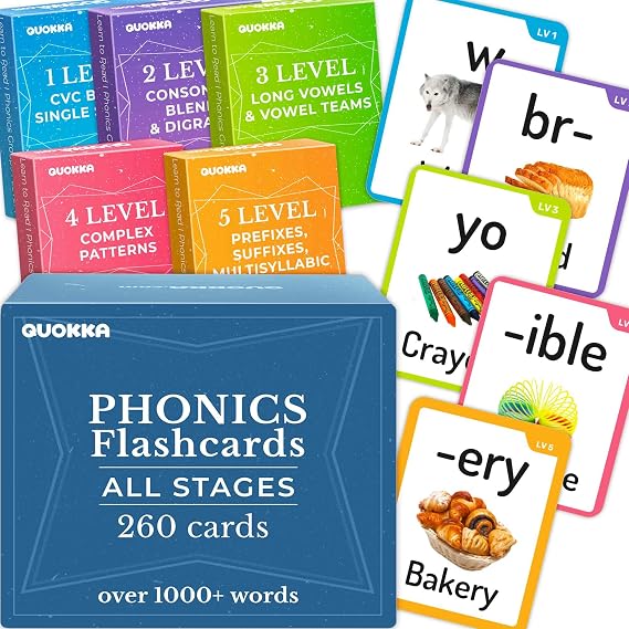 260 Phonics Flash Cards for Kids Ages 4-8 - Flashcards Ages 3-5 and 6-8