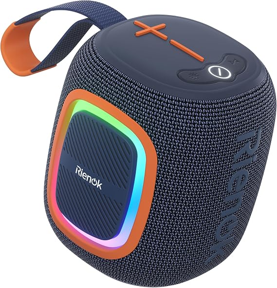 RIENOK Bluetooth Speaker Wireless Portable Waterproof Speaker with Lights FM Radio 15-Hour Playtime Bluetooth 5.3 TF Card USB Playback Mini for Home Garden Party Camping Travel