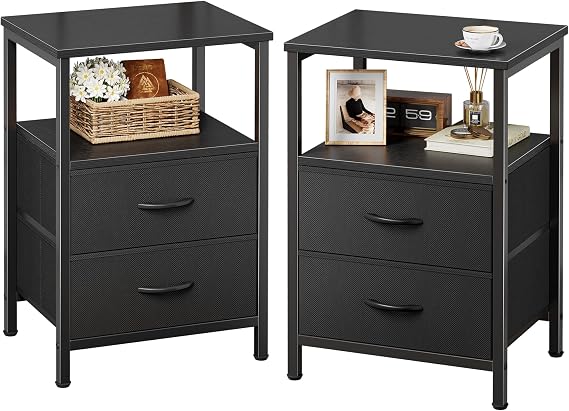 Huuger Night Stand Set of 2, Nightstand with 2 Drawers, Bedside Table