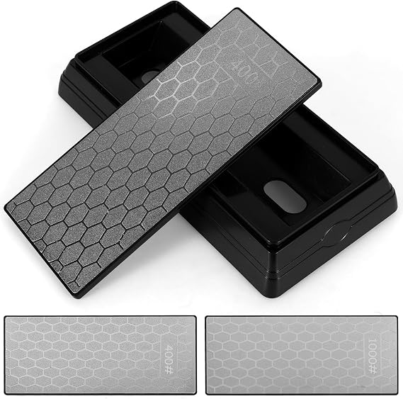 Double Sided Diamond Sharpening Stone 400/1000 Grit Whetstone with Non-Slip Base Dust Cover Diamond Sharpening Stone for Knife Scissor Axe Chisel Sharpener