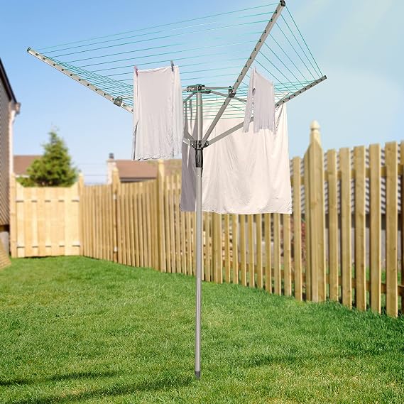 Innotic Outdoor Rotary Airer, Height Adjustable Foldable Clothes Airer Tower (86-168 cm), 50 m Line for 5 Laundry Loads for Balcony, Camping, Stand Dryer | 4 Arm Stand Dryer & 50 m Line for 5 Loads of Laundry, 86-168 cm, Space Saving for Outdoor, Balcony & Camping