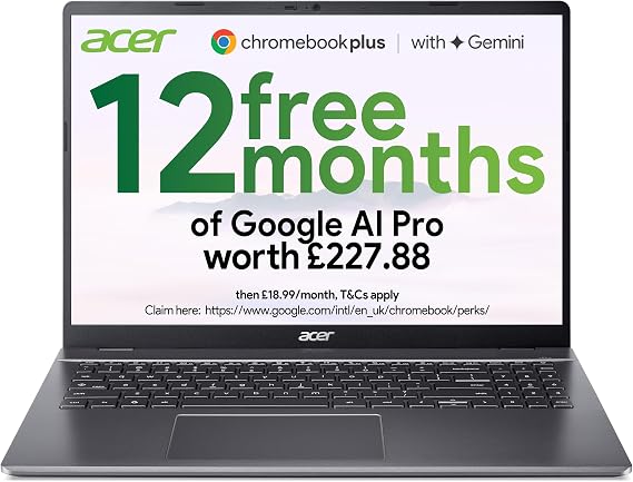 Acer Chromebook Plus 516 CB516-1H Laptop - Intel Core i5-1334U, 8GB, 256GB SSD, Integrated Graphics, 16" WUXGA, Chrome OS, Iron