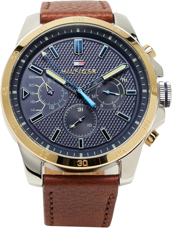Tommy Hilfiger Analoge Multifunktionale Quarz-Uhr für Herren mit Silikon- Edelstahl- oder Lederarmband Unterzifferblätter für Tag und Datum Wasserdicht bis 5ATM.