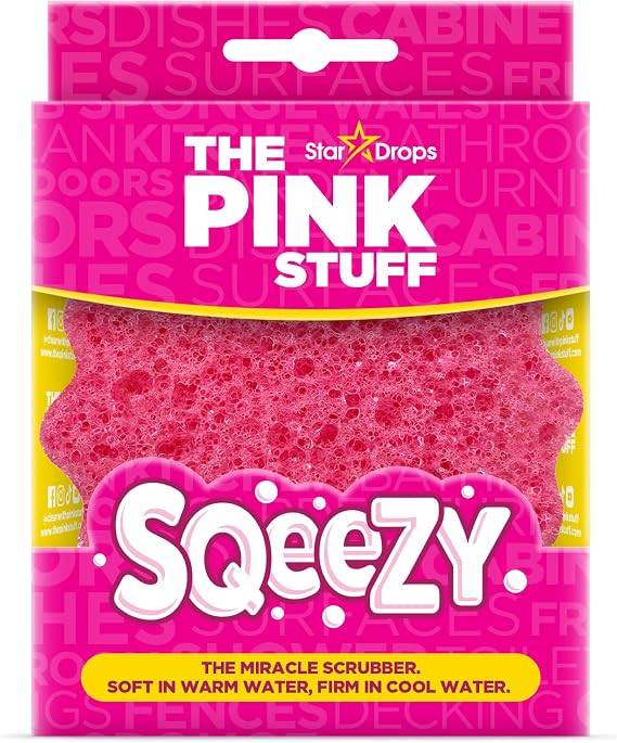 The Pink Stuff Sqeezy Miracle Scrubber, esnek, ısıya duyarlı temizleme aleti, mutfak, banyo, ev, dış mekan için çok yüzeyli