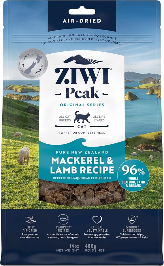 ZIWI Peak Dry Cat Food (Air Dried) - Complete High Protein Cat Biscuits, Grain Free Kitten/Adult/Senior Cat Food Dry - New Zealand Mackerel & Lamb Recipe, 400g