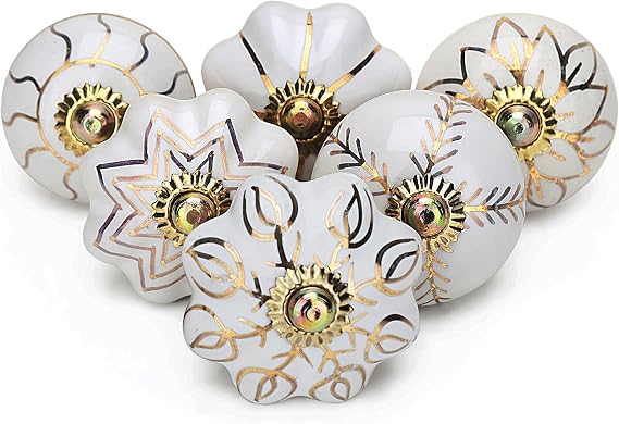 Craft Trade Gold & White Ceramic Cabinet Knobs Pack of 6
