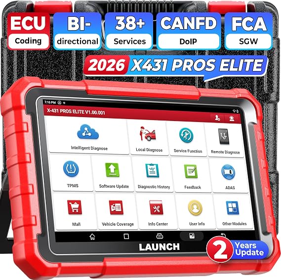 LAUNCH PROS Elite X431 Bi-Directional ECU Coding Active Test Scan Tool, 38+ Reset Full System Scanner, CAN FD DoIP FCA SGW, with V.A.G Guide