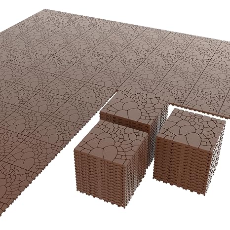 Interlocking Deck Tiles | Plastic Outdoor Flooring for Patio, Garden & Balcony | Waterproof & All-Weather | Anti-Slip Surface (Brown STPK-54 Pcs (54 Sq Ft))