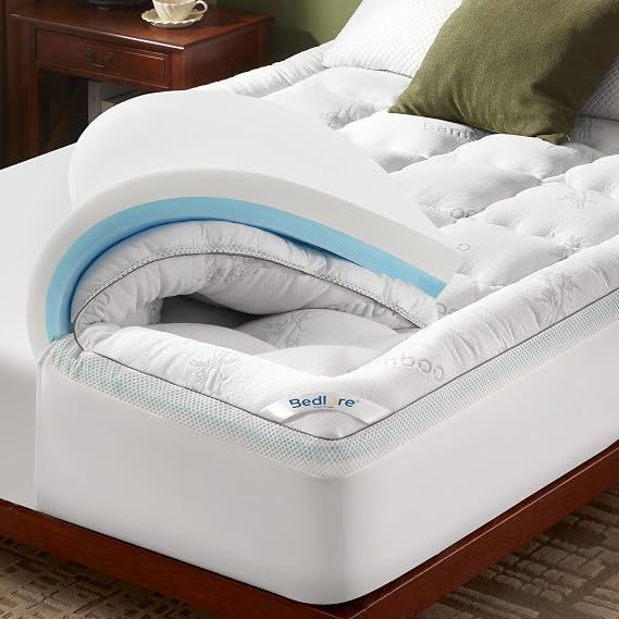 BEDLORE Double Mattress Topper, 2-in-1 Dual Layer Design Memory Foam Pad