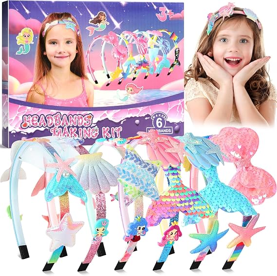 DIY Mermaid Headbands Making Kit for Girls Age 3+,Girly headband Craft Kit for Kids Toys, Fun Hairbands & Hair Accessories - Birthday Gifts & Presents for Girls Age 3-8 Years Old,Easter Gifts for Kids