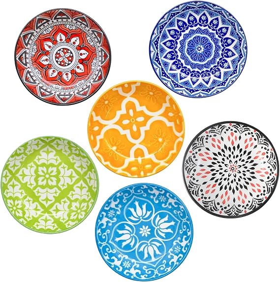 6 Pcs Ceramic Dipping Bowls, Set of 6 Small Bowl Side Dishes Porcelain Soy Sauce Plates Seasoning Dish Bowls for Tomato Sauce Condiments Sushi Dishes Soy auces BBQ Party Supplies