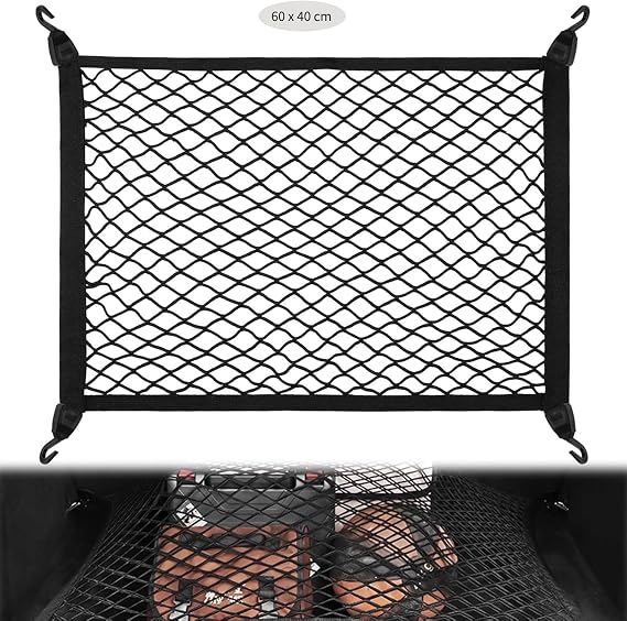 Zocipro Cargo Net 60x40cm, Adjustable Elastic Car Boot Mesh with 4 Hooks
