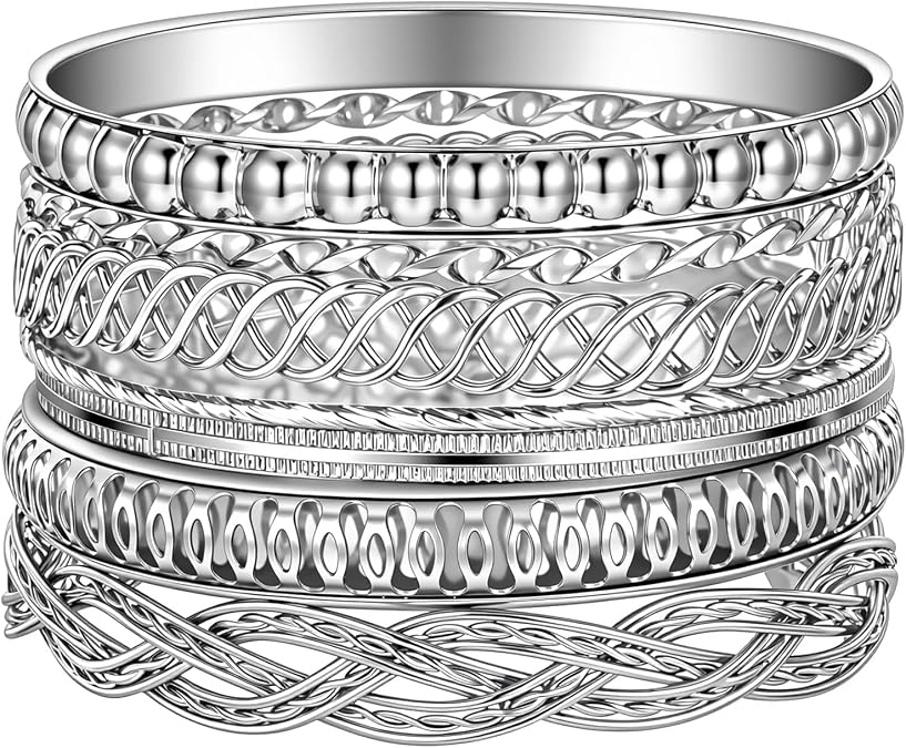 7 Pcs Bangles Bracelets for Women, Stackable Bracelet Set
