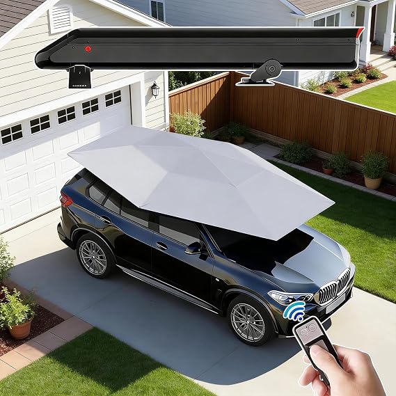 Fully Automatic Car Tent Umbrella – Remote Control Car Roof Top Canopy with Storage Box, Car Cover Tent Car Parasol Umbrella for Sedan & Suv, Heat-Blocking UV Protection Grey