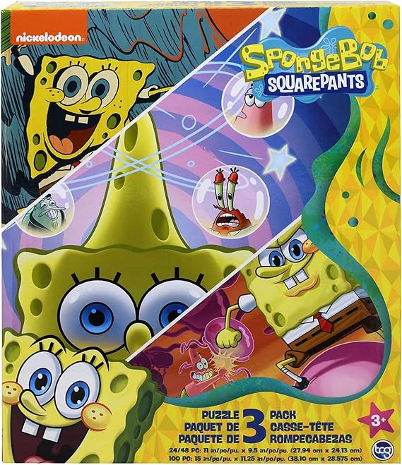 TCG Toys Spongebob Squarepants - Çocuklar için 3'ü 1 Arada Yapboz Bulmaca. Erkekler ve Kızlar için Harika Doğum Günü ve Eğitici Hediyeler. Renkli Parçalar Birbirine Mükemmel Uyar. Harika Okul Öncesi Yaşlı