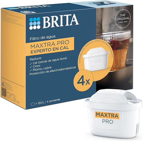 BRITA MAXTRA PRO Water Filter Cartridge Cal Expert pack 4 | Original replacement for BRITA jugs with extra lime filtration and protection for appliances: for hot drinks