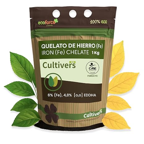 CULTIVERS Organic Iron Chelate 1 kg | Soluble Fertilizer with Iron Fe-EDDHA 6% (ortho-ortho 4.8%) for Plants and Crops in Soils with Low Iron Availability