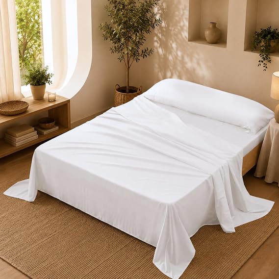 Bed Sheets 90 x 190 cm - 3 Piece Sheet Set - 100% Soft and Breathable Microfiber - Fitted Sheet, Top Sheet and Pillowcase - Lightweight Bedding (White)