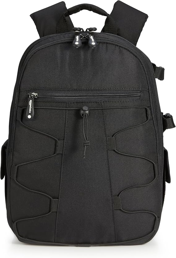Amazon Basics Large Capacity Camera Backpack with Internal Padding for DSLR and Accessories, Waterproof and Shockproof, 11.7 x 6.0 x 14.5 inches, Solid, Black