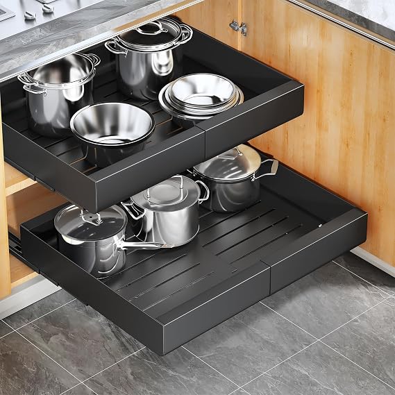 Kitstorack Extendable 2 Pack Pull Out Cabinet Organiser for Kitchen,Black