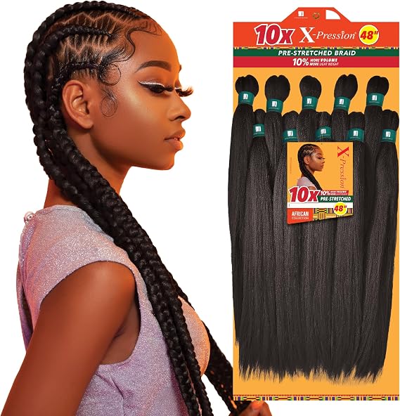 Sensationnel x-pression prestretched braiding hair - 10x xpression 48-inch all kanekalon flame retardant synthetic braid - 10X x-pression 48 Inch (1B OFFBLACK)