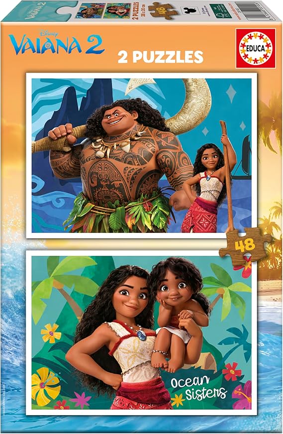 Educa - 2 cardboard puzzles with 48 pieces with the images of Vaiana 2, fun by Double Party. Measures 28 x 20 cm. From 3 4 5 6 years (20102)