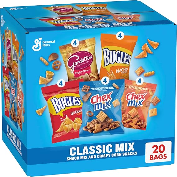 Classic Mix Snack Variety Pack, Bugles Original & Nacho Cheese, Gardetto's Original Recipe, Chex Mix Traditional & Cheddar, 800 ml (20 Bags)