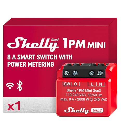 Shelly 1PM Mini Gen3 | WLAN akıllı röle şalteri | 1 kanal 8A | akım ölçümü | sıva altı ışık şalteri | Alexa ve Google Home | ev otomasyonu | iOS Android uygulaması | Hub gerektirmez