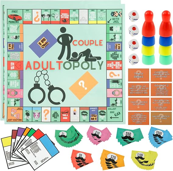 2pcs Adultopoly Board Game, Couple Adult Board Game, Couple Board Game for Adults, Bedroom Games for Couples, Relationship Card Game, Conversation Cards for Couples,Couple Board Game (2pcs)