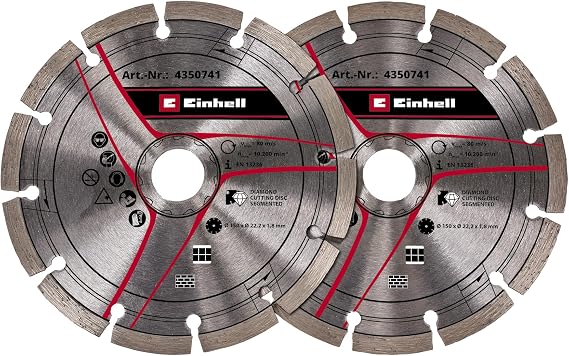 Orijinal Einhell elmas kesme diski seti, 150 mm, kanal açma makinesi aksesuarı (çap 150 mm, 2 adet, 22,2 mm delik, Einhell kanal açma makinesi TE-MA 1700 ile uyumlu)