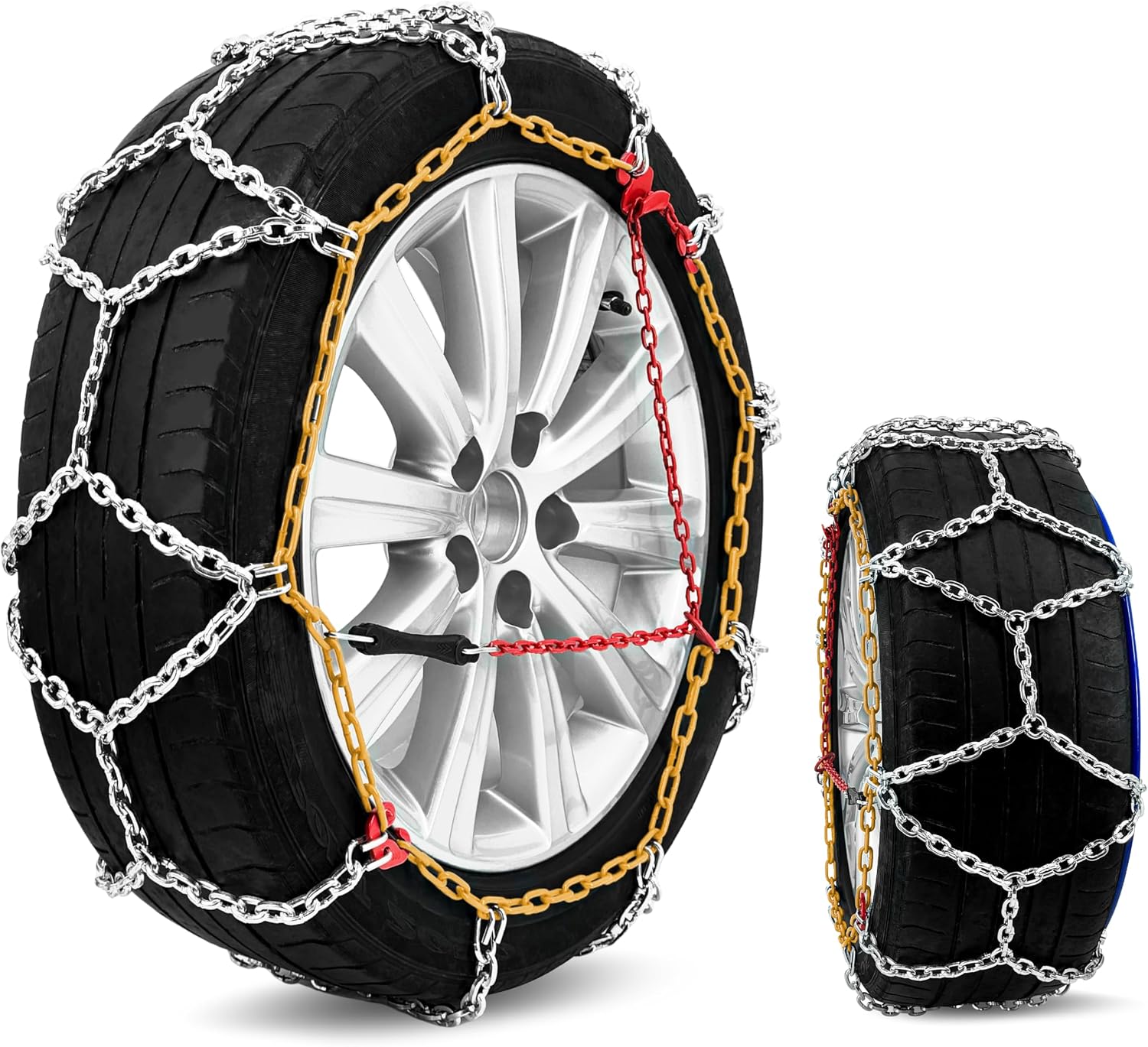 RAKURaku Tire Chain, Japanese Instruction Manual Included, Installation Video Available, Metal Turtleback Chain, No Jacking Up Required, Easy Installation in Just 40 Seconds for Women, Installation