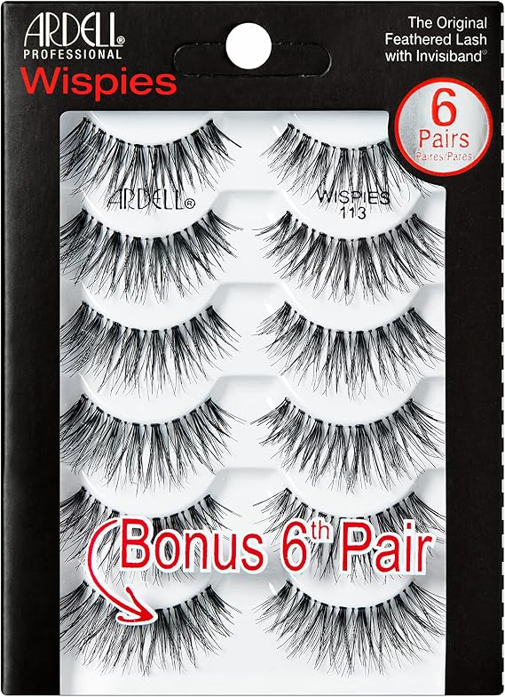 Ardell Multipack Wispies 113 False Eyelashes, Medium Volume, Long Length, Vegan Friendly, 5 Pairs (Pack of 1)