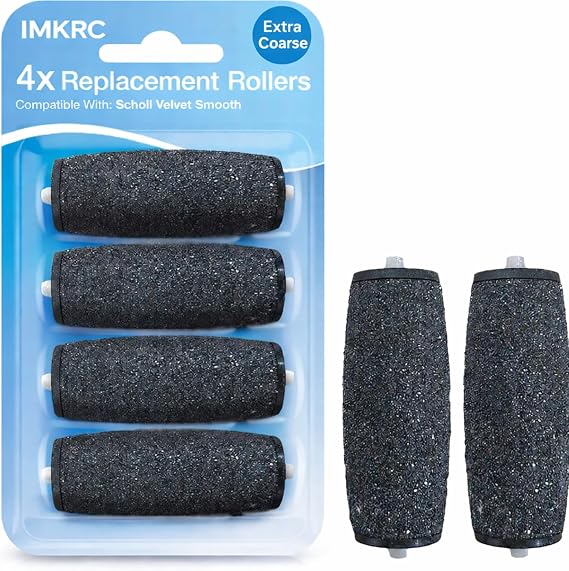 Replacement Roller Heads for Scholl Velvet Smooth Express Pedi, Extra Coarse Regular Smooth Refills, Electric Foot File for Hard Skin Callus Removal, Pedicure Pack (Extra & Regular Coarse x4)