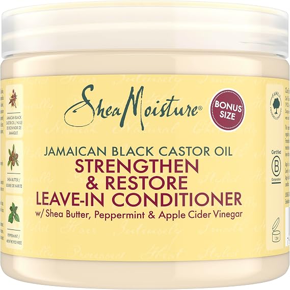 SheaMoisture Jamaican Black Castor Oil Leave-In Conditioner – Sulphate-Free with Shea Butter & Peppermint – Restores Moisture, Softens & Detangles – For Damaged, Colour-Treated & Curly Hair 431 ml