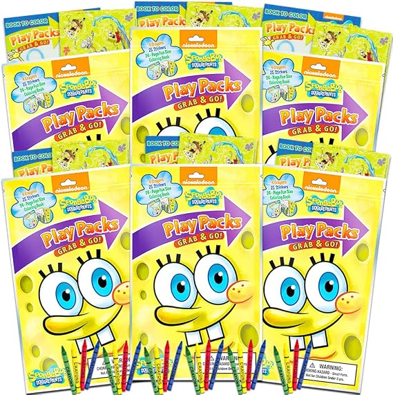 Spongebob Party Favors Activity Pack Bundle - 6 Goodie Bags Stuffers
