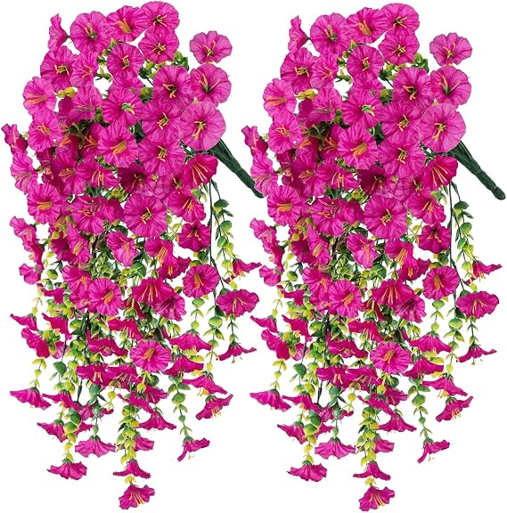 2PC Artificial Flowers Outdoor 75cm Artificial Hanging Flowers,Artificial-Plants Outdoor,Fake Hanging Baskets,UV Resistant Fake Flowers No Fade Faux Plants Garden Porch Window Box Decorating (purpleB)