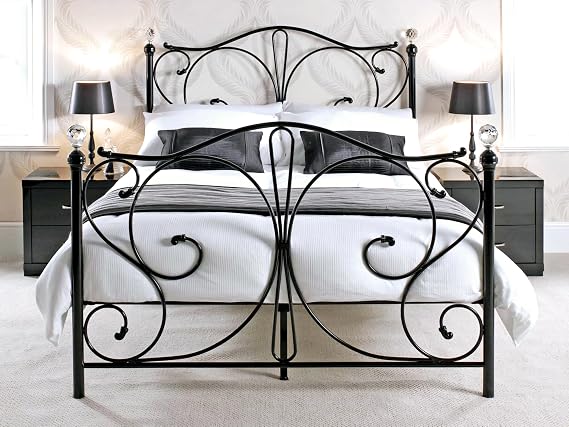 Metal Bed Frame and Memory Foam Mattress | 3ft 4ft 4ft6 5ft Single Double King | Black or White | Easy Assembly | Sprung Slats Extra Support Legs (Black, 4ft - No Mattress)