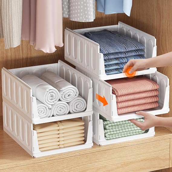 Lifewit Stackable Closet Organizer, Storage Boxes for Clothes, 5 Pack