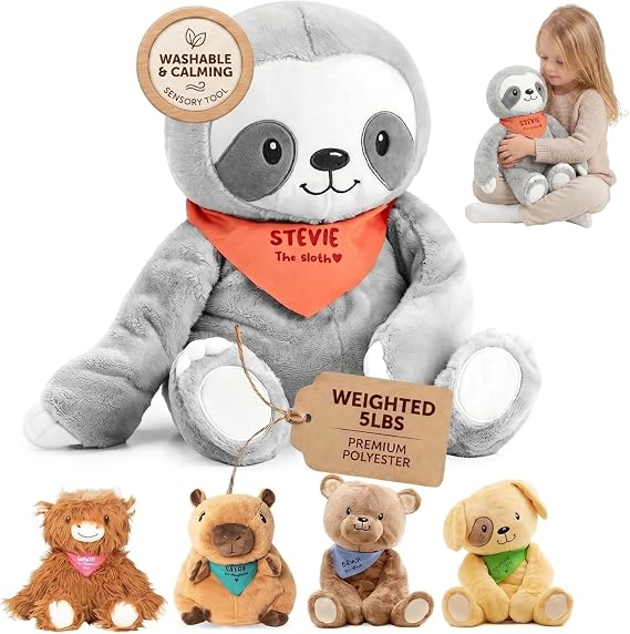 Lilly's Love Stevie The Sloth 5lb Premium Weighted Stuffed Animal | Sensory Companion for Kids and Adults | Machine Washable w/Removable Inner | Great Gift