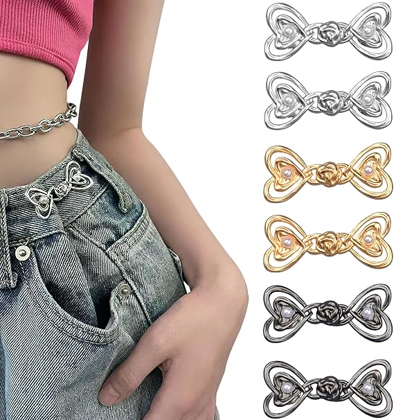 6 Pairs Waist Tighten Buttons for Pants, Jeans Tighten Clips, Adjustable Pant Waist Buttons, Heart Waist Clips Adjuster Reusable for Loose Jeans, Skirts, Sleeves, Sweaters Clothing Accessories