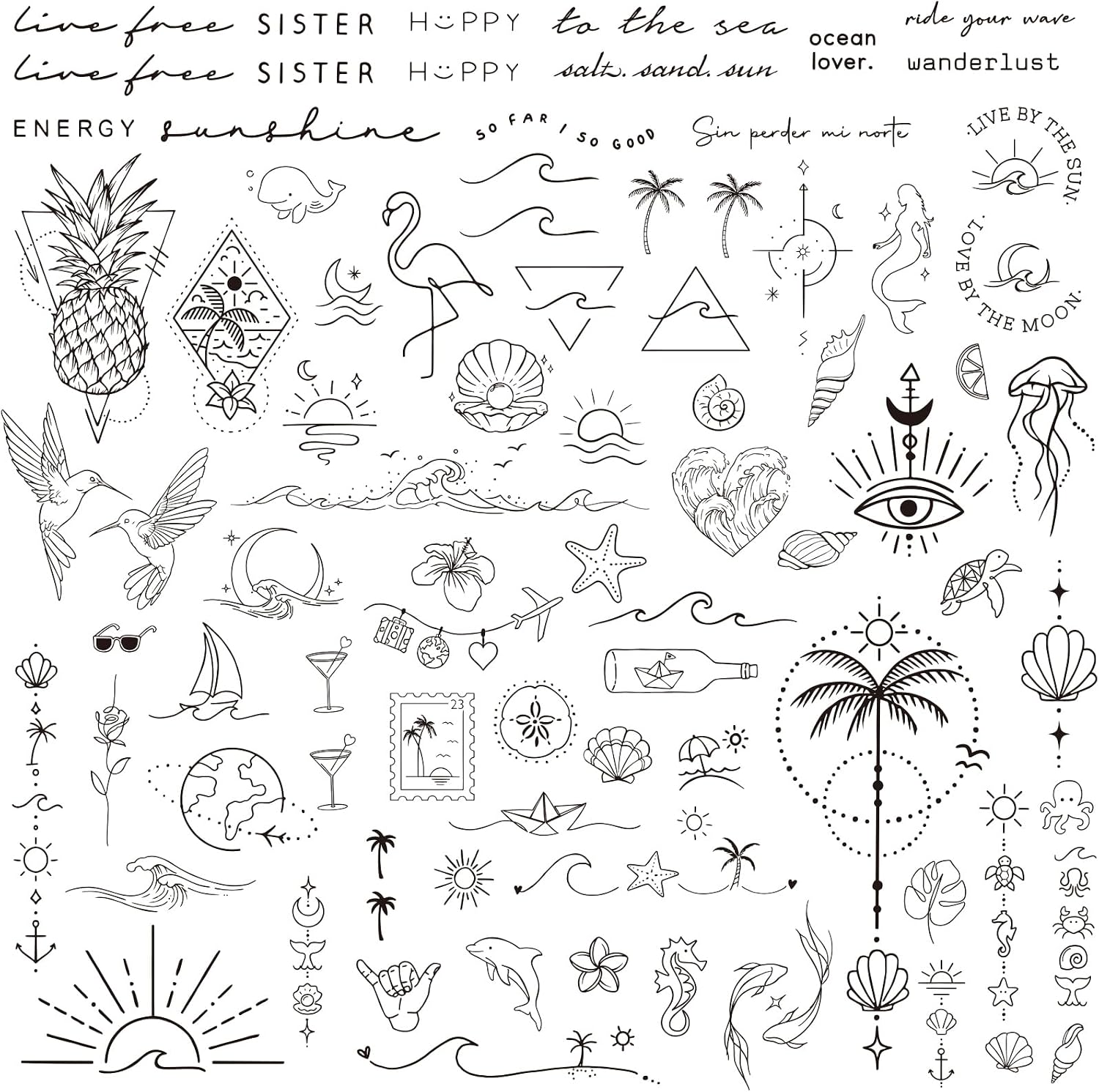 3 Sheets Temporary Tattoos for Women Fake Tattoo Small Beach Summer Semi Permanent Tattoos Waterproof for Hand Arm Shoulder