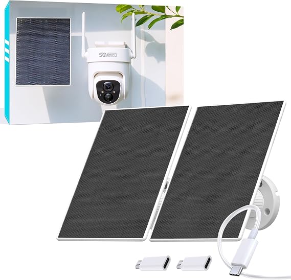 Vicohome 5W 5V Solar Panel for Security Camera, 23% Energy Conversion Rate, 9.8ft Cable, Type-C & Micro-USB Interface, Weather Resistant, 360° Adjustable Bracket, Continuous Power Supply, 2 Pack