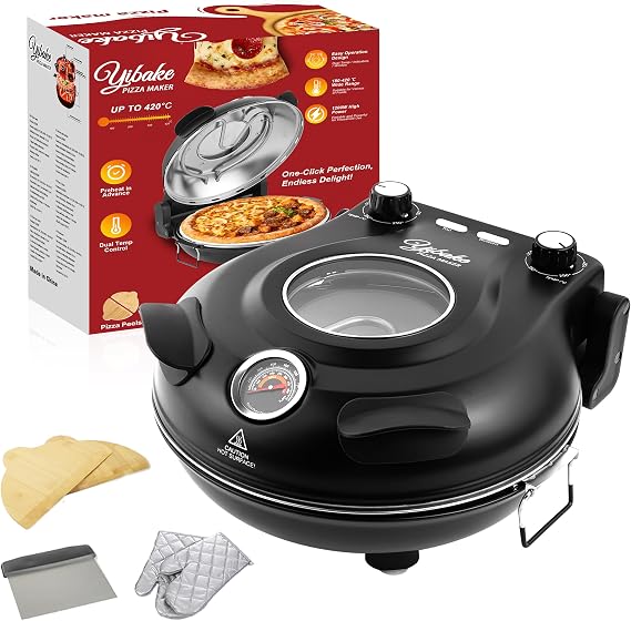 Electric-Pizza-Oven-Indoor, 1200W 31CM Pizza Maker, Black