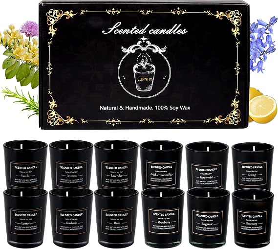 12 Paket Kokulu Mum Hediye Seti 70 ml Güçlü Koku Aromaterapi Kavanoz Mum Seti Soya Balmumu Ev Kokulu Banyo ve Vücut İşleri için Dekoratif Mumlar Kadınlar için En İyi Hediyeler.
